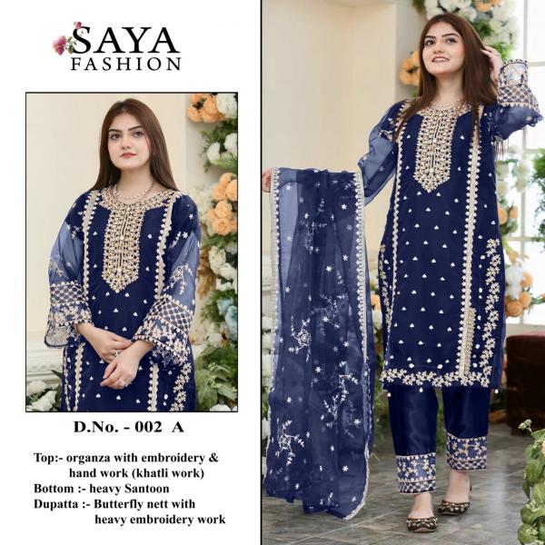 Saya 002 Designer organza Embroidered Pakistani Suit Collection